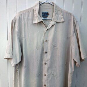 QUICK SILVER EDITION PREMIUM BRAND Embroidered Mens Hawaiian Short Sleeve SILK